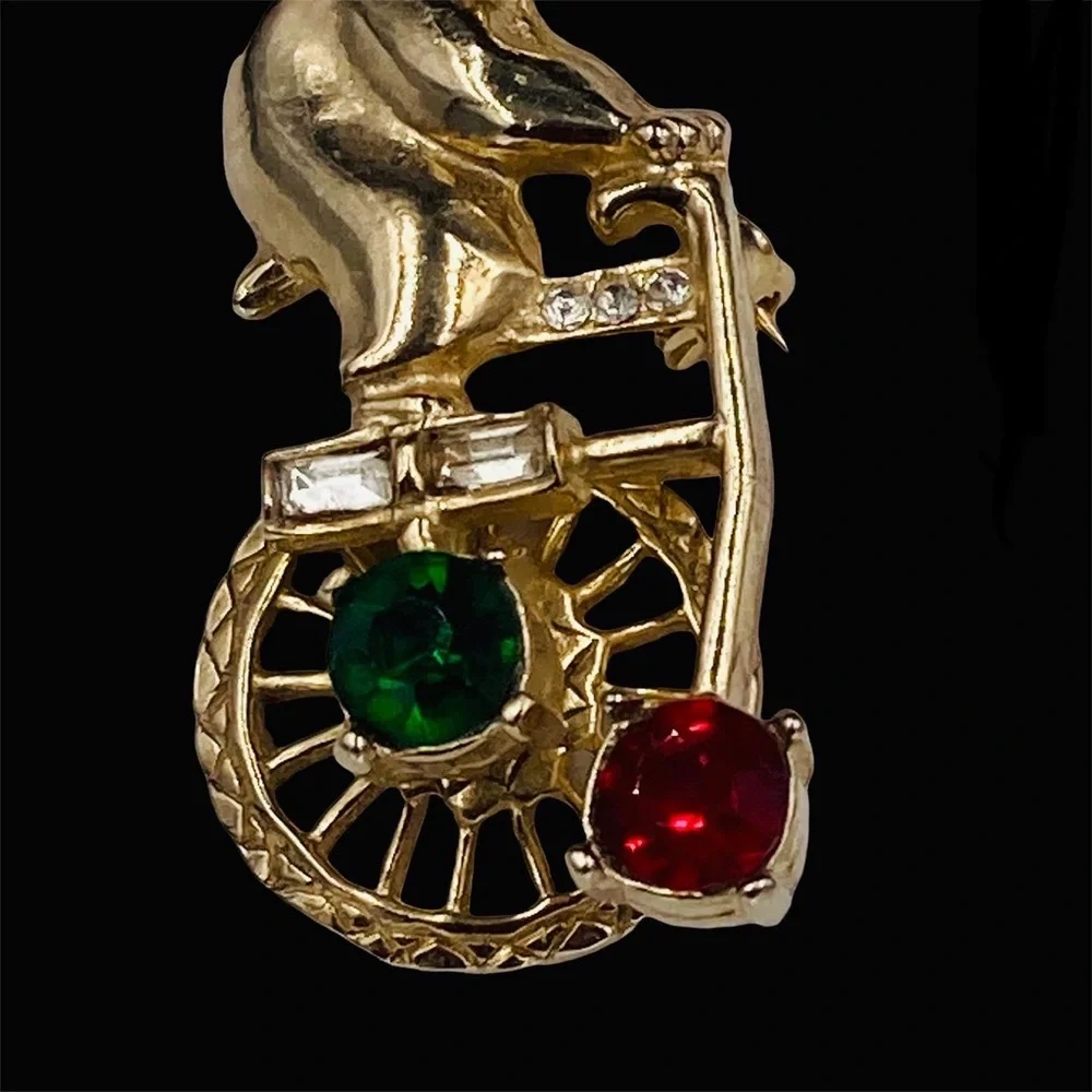 Rare Vintage Mechanical Circus Bear on Unicycle Brooch